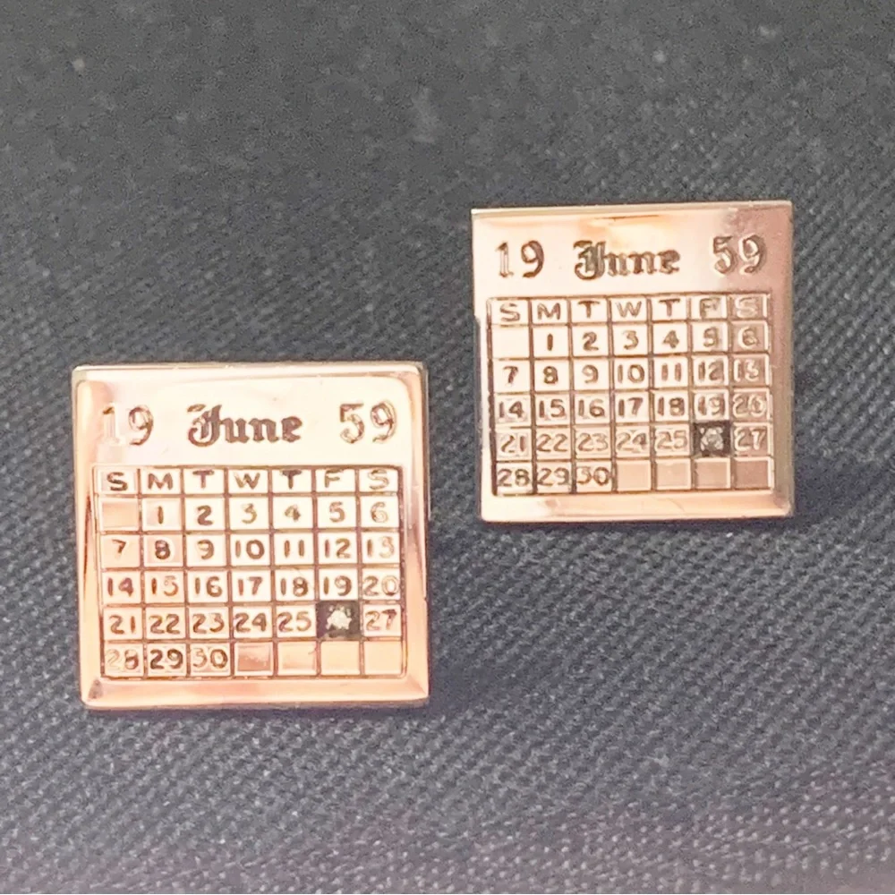 Vintage sterling silver diamond MCM birthdate calendar cuff links June 26 1969